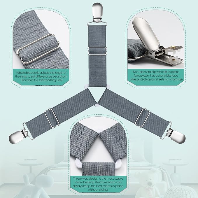 Bed Sheet Straps, Fitted Sheet Clips, Adjustable Sheet Fasteners, Say Goodbye - Image 5