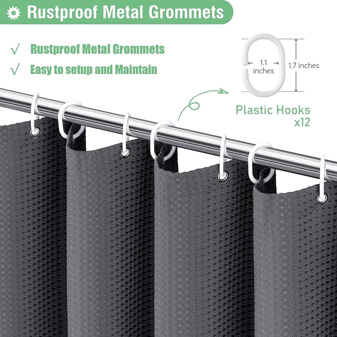 Dynamene Long Waffle Shower Curtain 256GSM Heavy Fabric 72x78 Charcoal Grey - Image 6