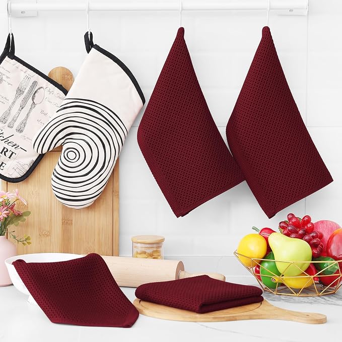 Homaxy 100% Cotton Waffle Weave Kitchen Dish Cloths 24-Pack, Burgundy | 12 x 12 - Image 6