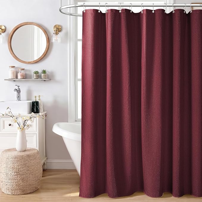 Dynamene Stall Waffle Shower Curtain 256 GSM Heavy Fabric 60x72 Burgundy - Image 9