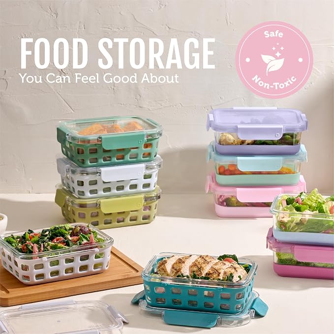 Ello Duraglass 3.4 Cup Glass Meal Prep Containers, 5 Pack, Meadow | Glass meal - Image 7