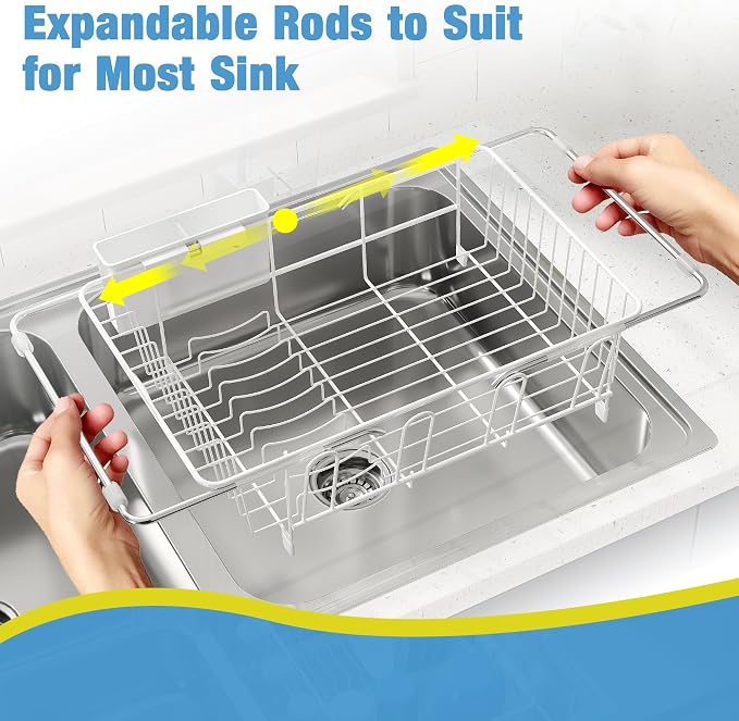 JASIWAY White Dish Drying Rack in Sink, Dish Drainer - Image 4