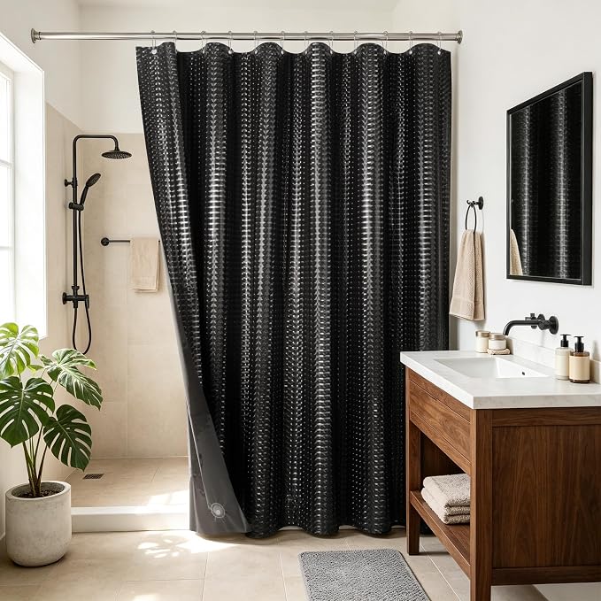Barossa Design Extra Long Shower Curtain Liner Dimensional Black - Image 7