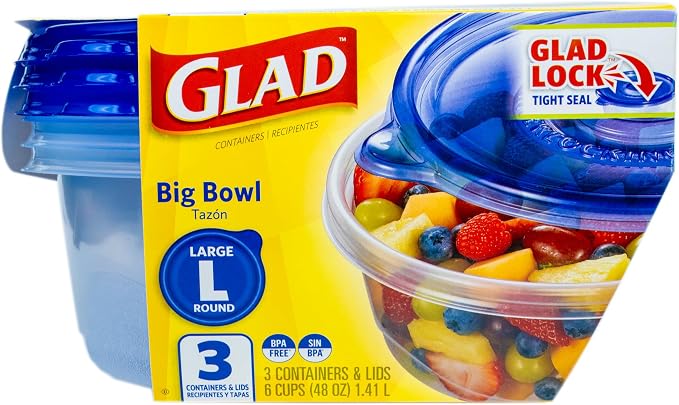 Glad GladWare Big Bowl Food Storage Containers, Large Round, 48 Oz, and meal - Image 2