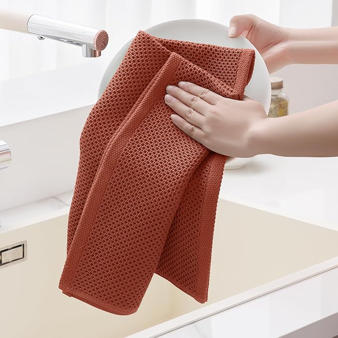 Homaxy 100% Cotton Oversized Waffle Weave Kitchen Towels 6-Pack, Rust | 20 x 28 - Image 4