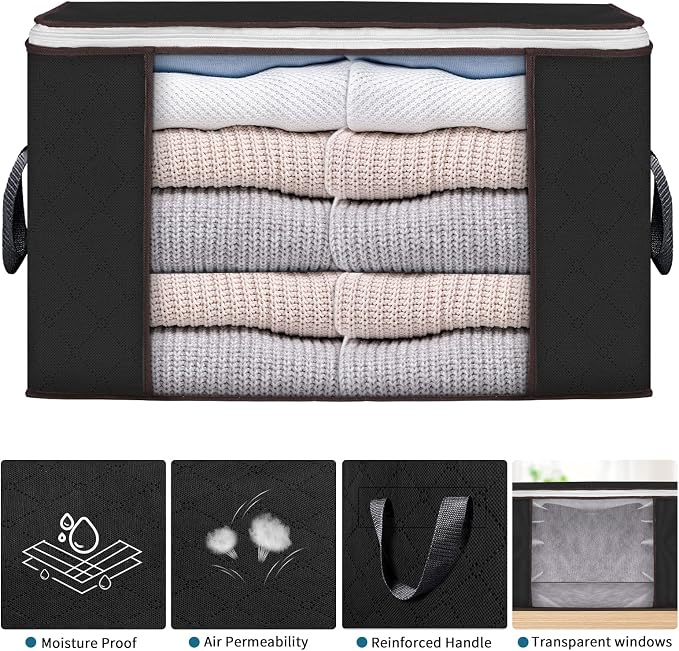90L Large Storage Bags, 4 Pack Clothes Storage Bins Closet Organizers | - Image 4