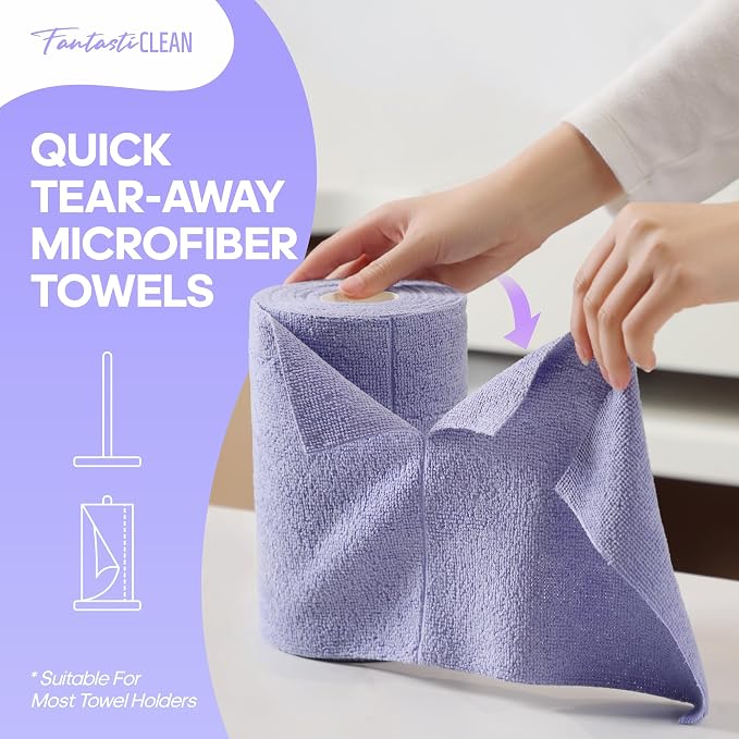 Fantasticlean Microfiber Cleaning Cloth Roll, 60 Pack, 8 x 8, Light Purple - Image 2