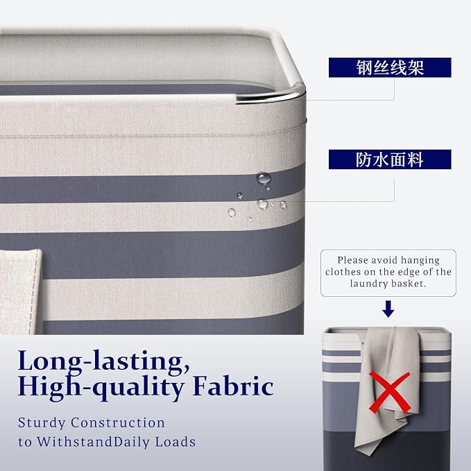 2 Pack Laundry Baskets 75L Large, Waterproof Freestanding Collapsible Laundry - Image 3