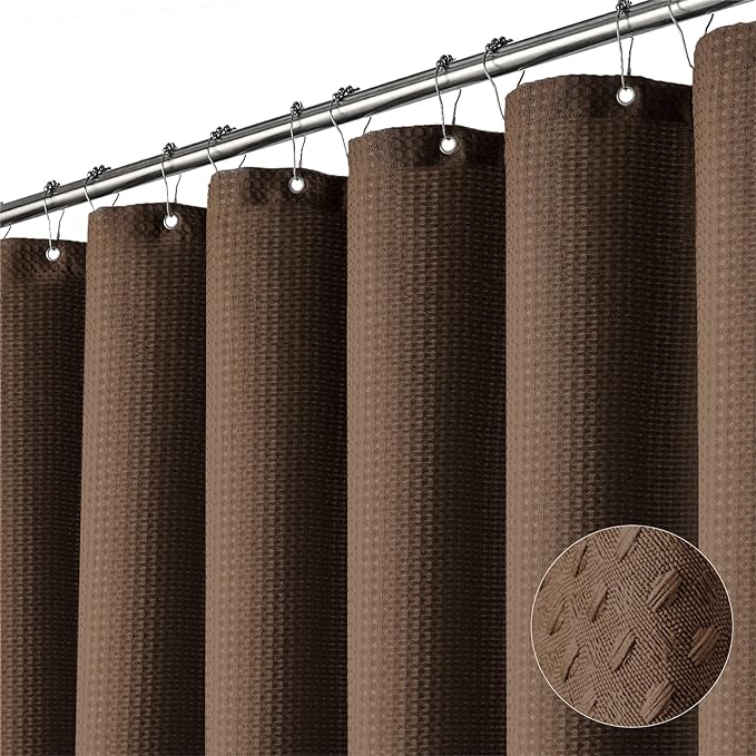 Dynamene Extra Wide Waffle Shower Curtain 256 GSM Fabric 84x72 Brown by Dynamene