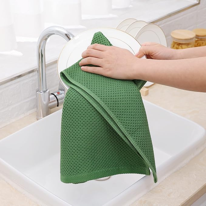 Homaxy 100% Cotton Waffle Weave Kitchen Dish Towels 4-Pack, Grass Green | 13 x - Image 4
