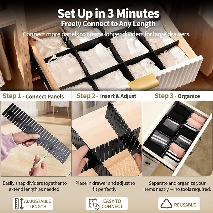 Adjustable Drawer Dividers, Cut-to-Fit DIY Organizers, Clothes and Dresses in - Image 4