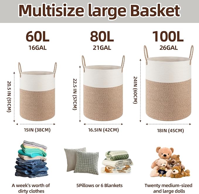 OIAHOMY 60L Nursery Hamper Laundry Basket Laundry Hamper Brown/White - Image 2
