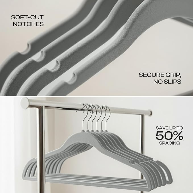 Utopia Home Velvet Hangers, 50 Pack | Luxury Non-Slip Slim Pant & Coat Hangers - Image 3