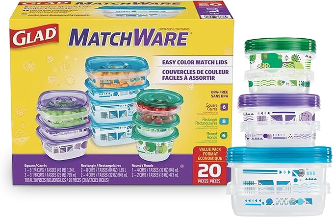 Glad GladWare MatchWare Food Storage Containers, 20 Piece Variety Pack | by GladTrashFoodStorage