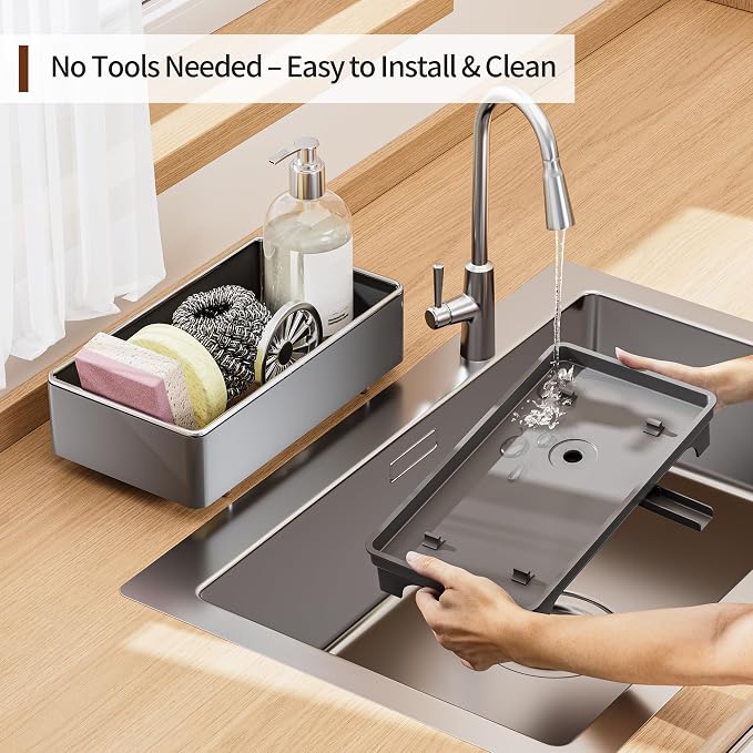 MOUKABAL Sponge Holder for Kitchen Sink, Rustproof Stainless Steel Grey - Image 5