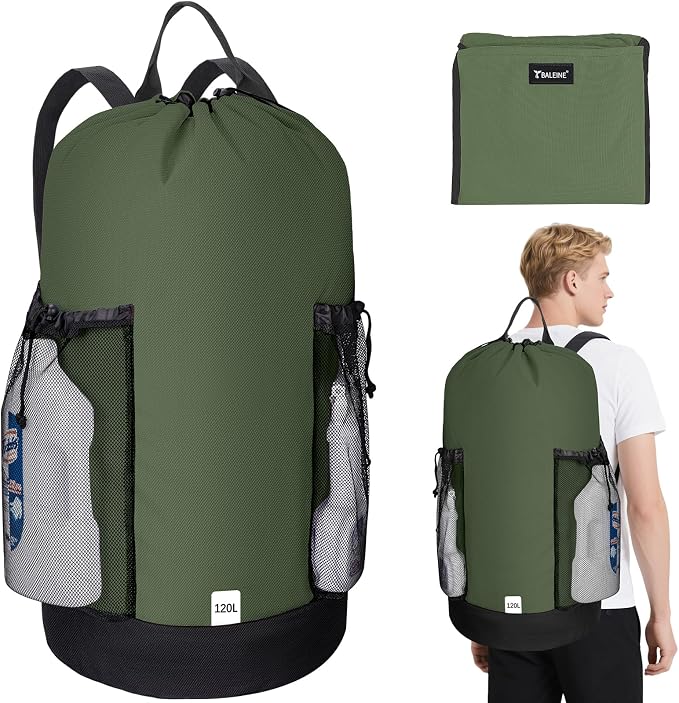 BALEINE 2PK 120L Laundry Bag Backpack, 900D Oxford Fabric Large Travel Laundry by BALEINE