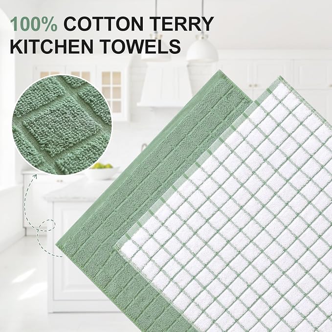 Homaxy Large Premium Cotton Kitchen Towels 16"x 28", 4 Pack, Grass Green - Image 2
