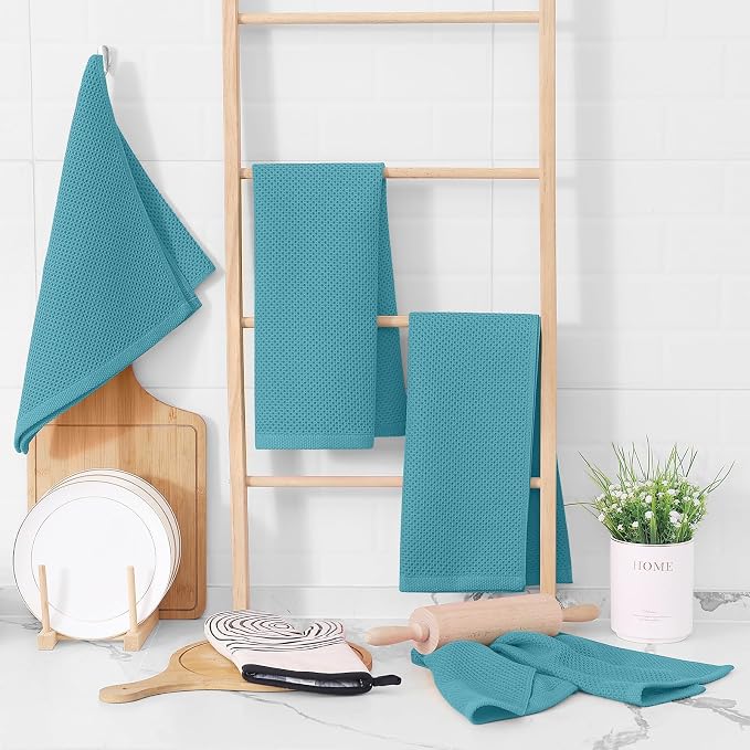 Homaxy 100% Cotton Waffle Weave Kitchen Dish Towels 8-Pack, Lake Blue | 13 x 28 - Image 6