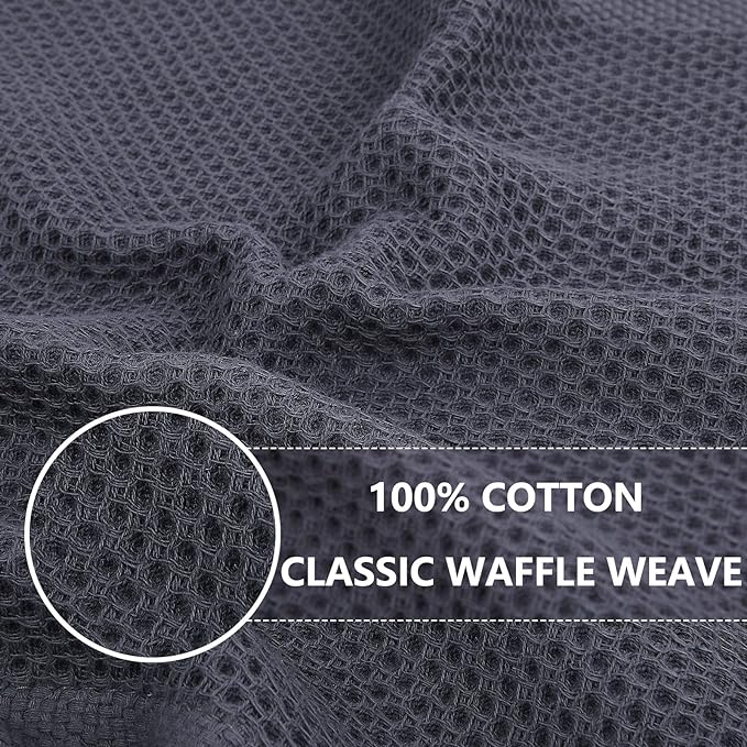 Homaxy 100% Cotton Oversized Waffle Weave Kitchen Towels 6-Pack, Dark Grey | 20 - Image 2
