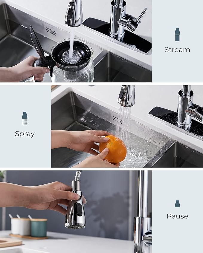 FORIOUS Kitchen Faucets with Pull Down Sprayer, Stainless Steel, Chrome | - Image 3