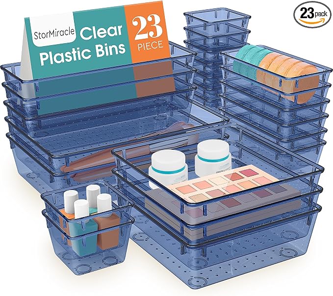 23 PCS Drawer Organizer Set, 5 Size Bathroom and kitchen organizer Trays | by StorMiracle