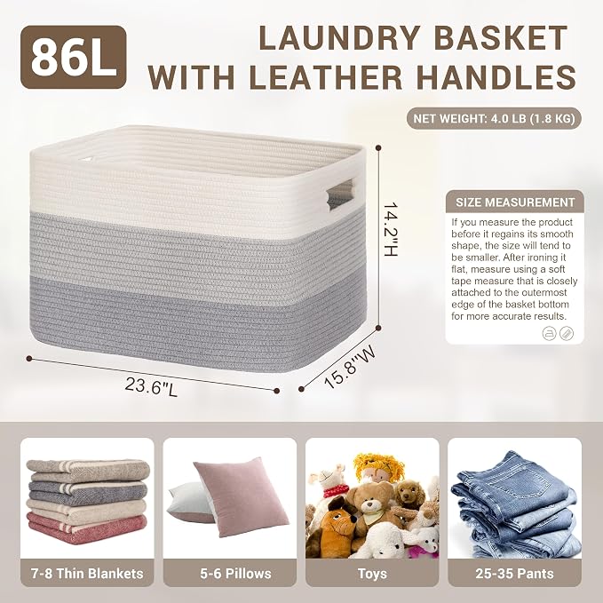 86L Large Woven Laundry Basket Hamper - Image 2