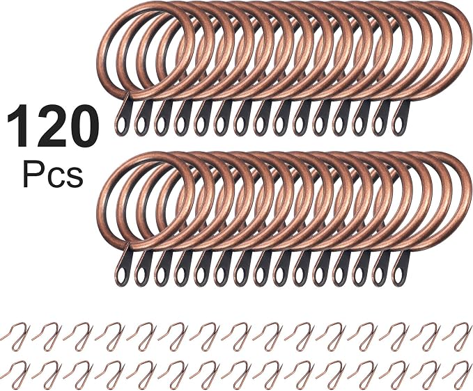 Hotop 60 Pcs 1.26 Inch Curtain Ring and 60 Pcs Pin Hook, Bronze | Metal - Image 3