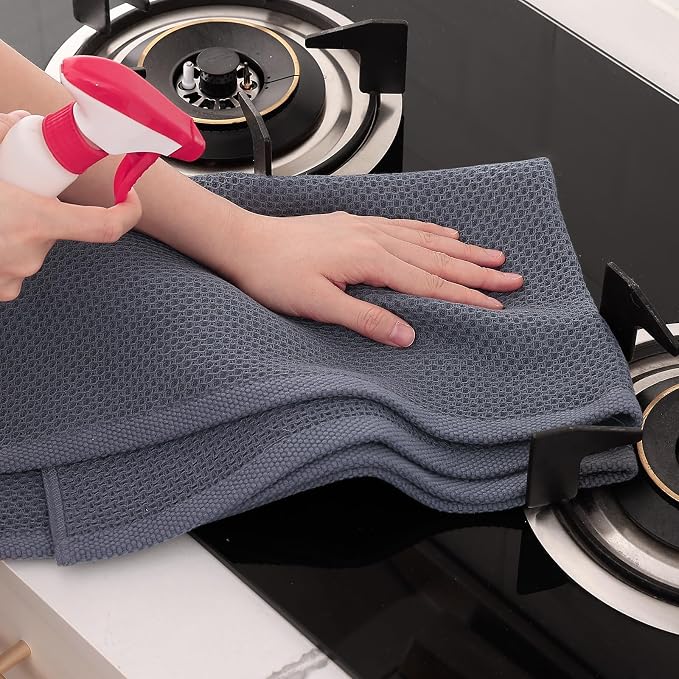 Homaxy 100% Cotton Oversized Waffle Weave Kitchen Towels 8-Pack, Dark Grey | 20 - Image 5