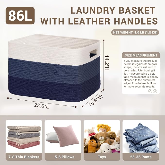 86L Large Woven Laundry Basket Hamper - Image 2
