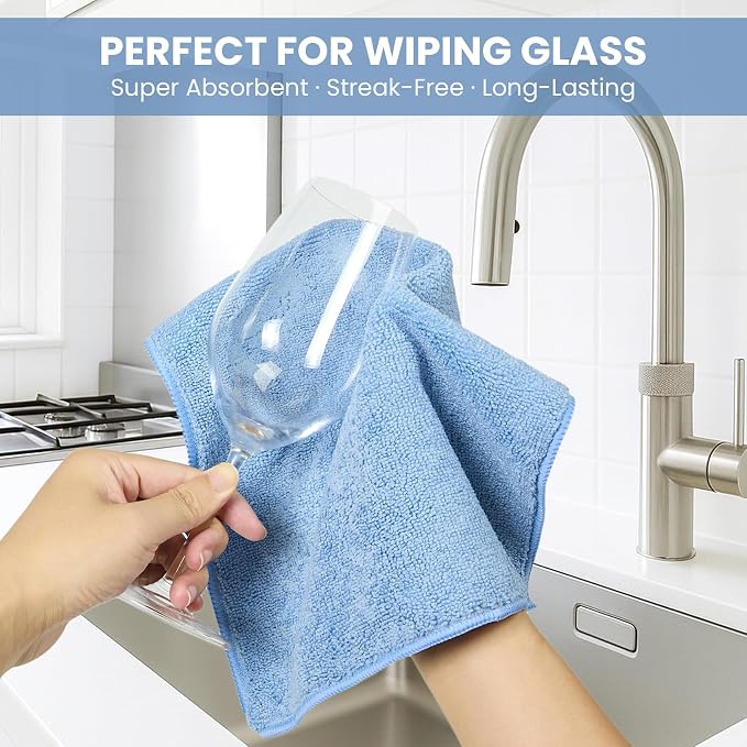 SIFANGKE Microfiber Cleaning Cloth, 12 Pack Blue Cleaning Rags - Image 4