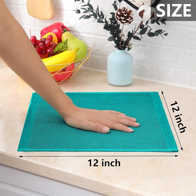 Homaxy 100% Cotton Waffle Weave Kitchen Dish Cloths 8-Pack, Teal | 12 x 12 - Image 5