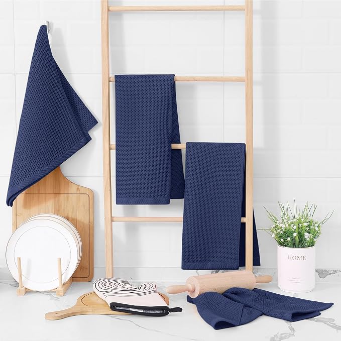 Homaxy 100% Cotton Waffle Weave Kitchen Dish Towels 4-Pack, Dark Navy | 13 x 28 - Image 6