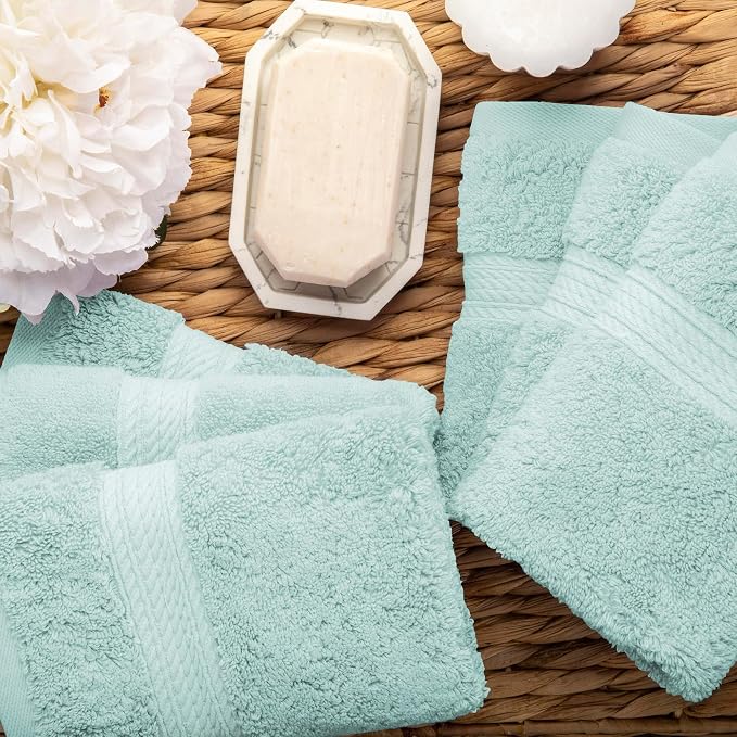 Superior Egyptian Cotton Plush & Absorbent, Face Towel Set of 6, Sea Foam | - Image 5
