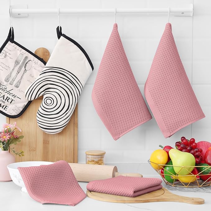 Homaxy 100% Cotton Waffle Weave Kitchen Dish Cloths 18-Pack, Dried Rose | 12 x - Image 6