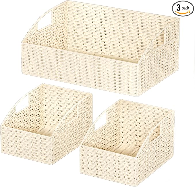 Pantry Baskets for Organizing, Wicker Storage Basket Beige by Ollieroo