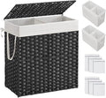 SONGMICS Laundry Hamper with Lid, 110L Double Wicker Basket, 6 Mesh Bags by Unknown