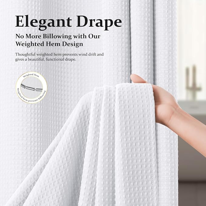 Dynamene Extra Wide Waffle Shower Curtain 256 GSM Fabric 84x72 White - Image 4