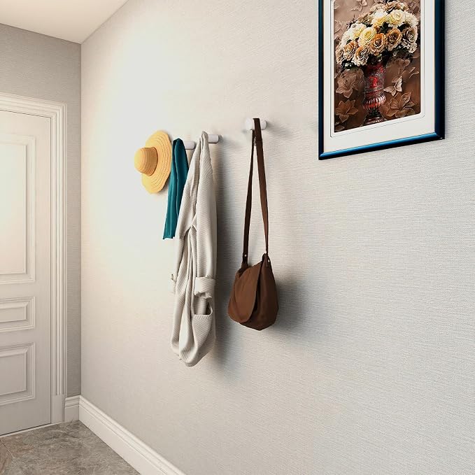 bsdonte Wood Wall Hooks, 4 Pack White Decorative Coat Hooks Wall Mounted - Image 2