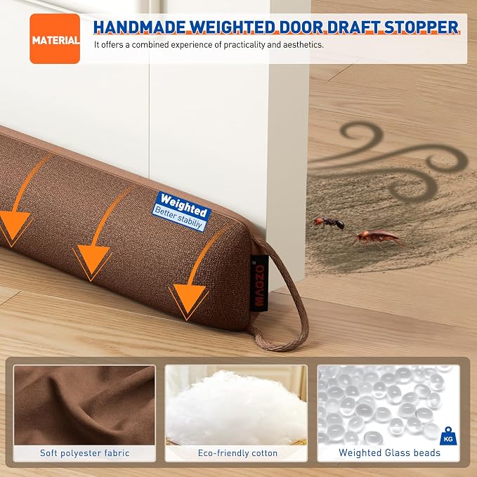 MAGZO Door Draft Stopper 32 Inches, Energy Saving | Weighted Door Noise Blocker - Image 3
