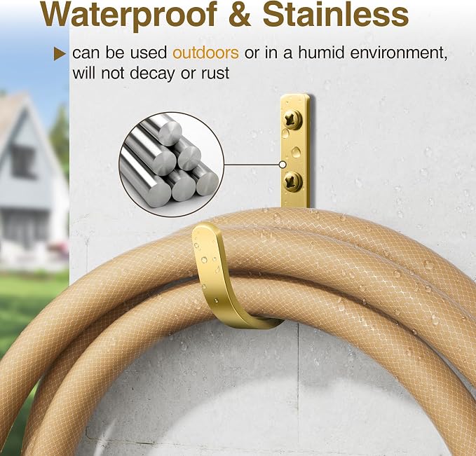 22LB Wall Hooks for Hanging Towel/Coat, Brushed Gold 5 Pack | Screw in Metal - Image 2