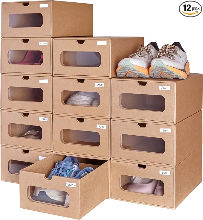 12 Pack Shoe Storage Bins Big Size, Waterproof Storage Boxes, Shoe Containers by Ceptcher