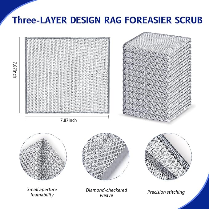 Wangjinpeng 24PK 3-Layer Non-Scratch Wire Dishcloths, 7.87 x 7.87 in - Image 2