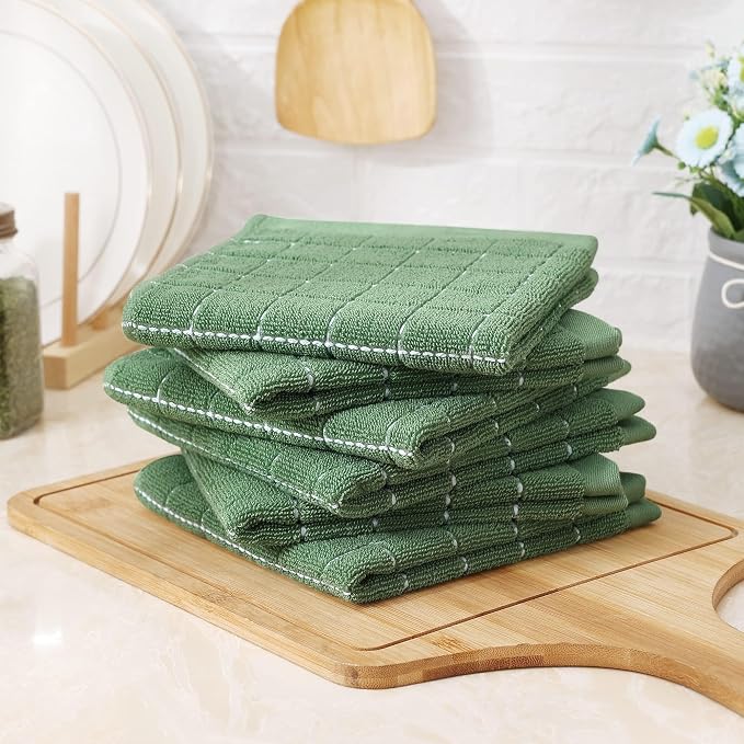 Homaxy 100% Cotton Terry Kitchen Dish Cloths, 12 Pack, Grass Green - Image 8