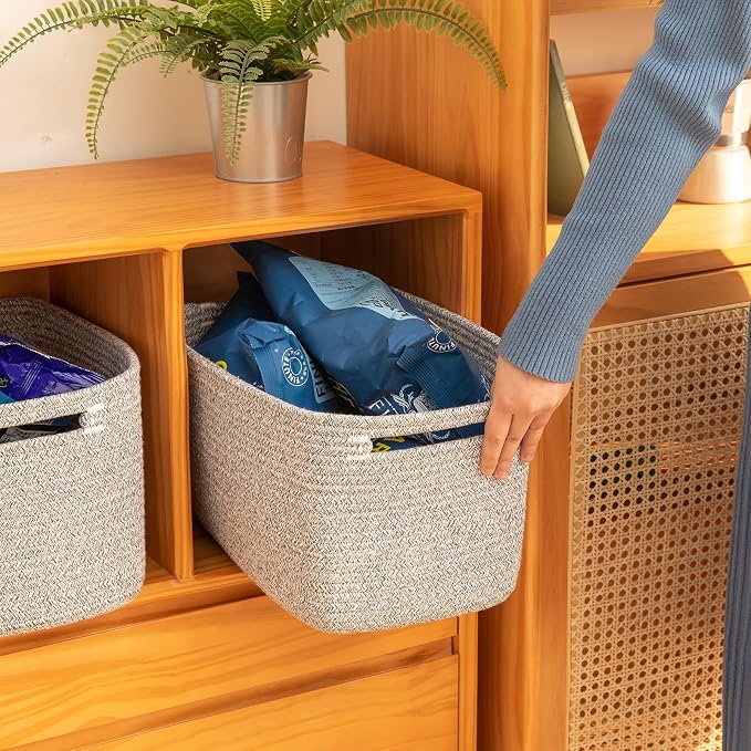 OIAHOMY 4 Pack Storage Baskets for Organizing 24L Cube Storage Bins Grey - Image 3