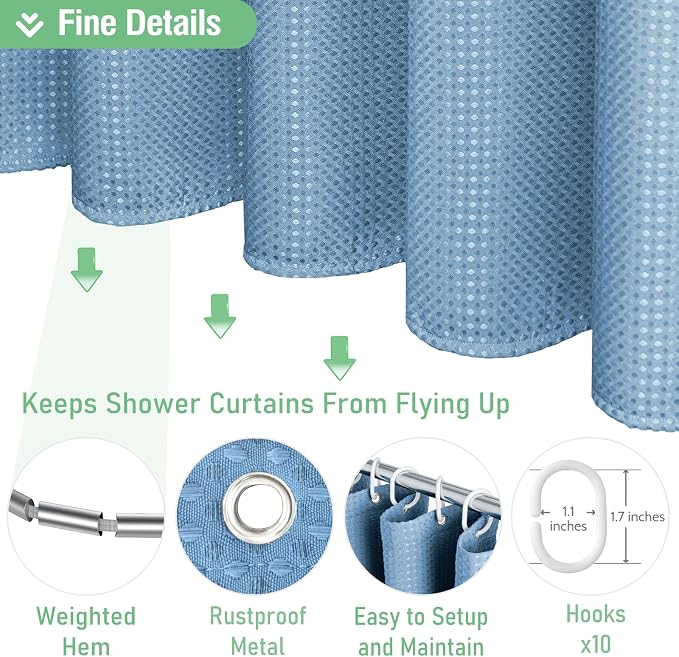 Dynamene Stall Waffle Shower Curtain 256 GSM Heavy 60"x72" Moonlight Blue - Image 5