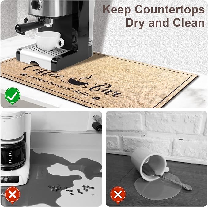 CooRug Fashion Coffee Mat, Dish Drying Mat 12" x 20" Beige | Hide Stain - Image 3