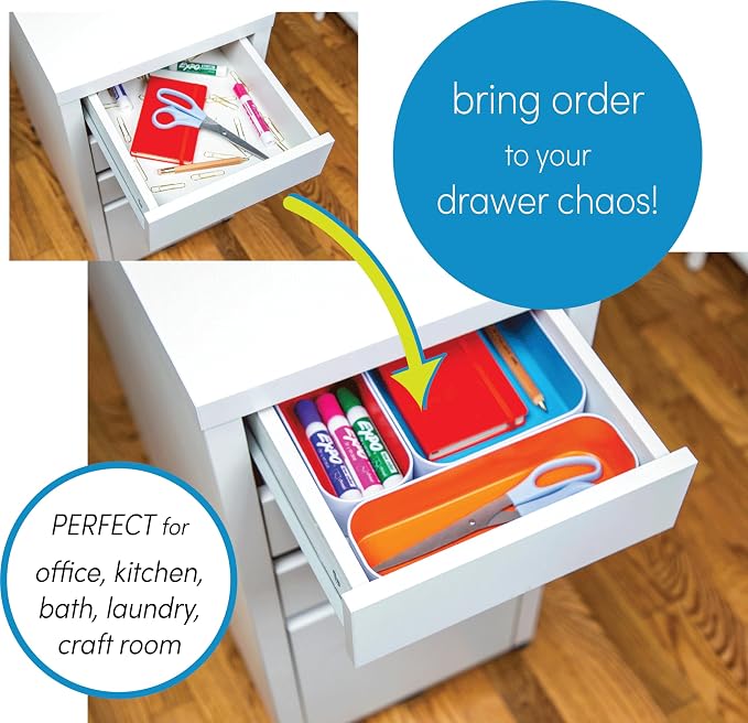 Three by Three Seattle Metal Drawer Organizer Tray Set, 6-Pc | Colorful - Image 2
