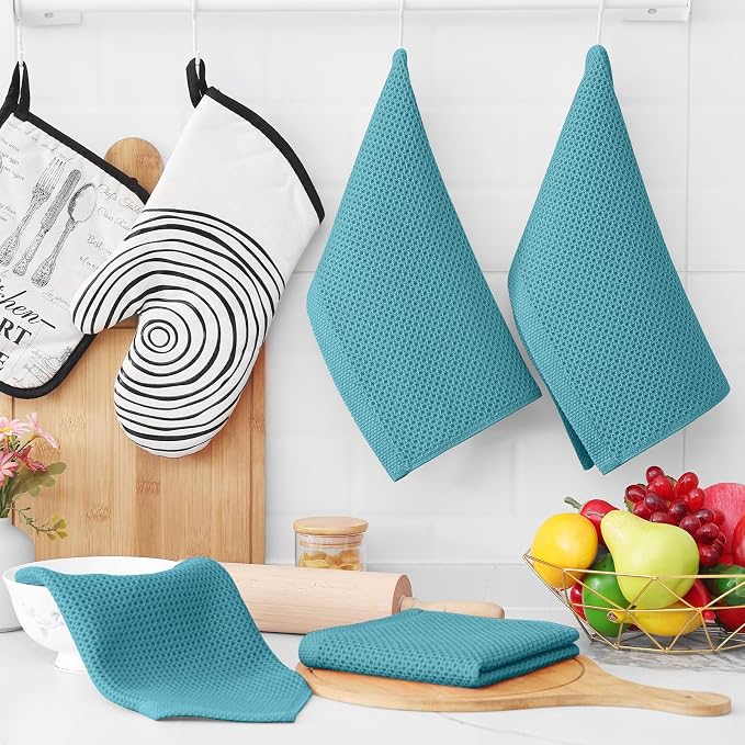 Homaxy 100% Cotton Waffle Weave Kitchen Dish Cloths 24-Pack, Lake Blue | 12 x - Image 6