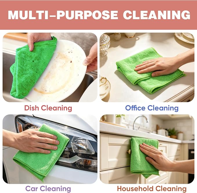 TEAWOO 10 PCS Green Microfiber Cleaning Cloths, Car Towels, Kitchen Towels - Image 5
