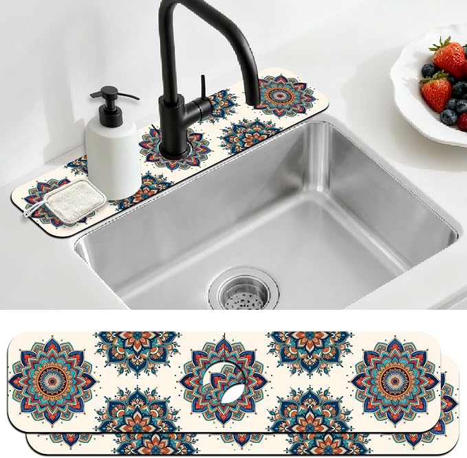 2 Pcs Kitchen Sink Splash Guard Faucet Mat Colored Mandala Faucet Mats by CONCHLERY%E6%97%97%E8%88%B0%E5%BA%97